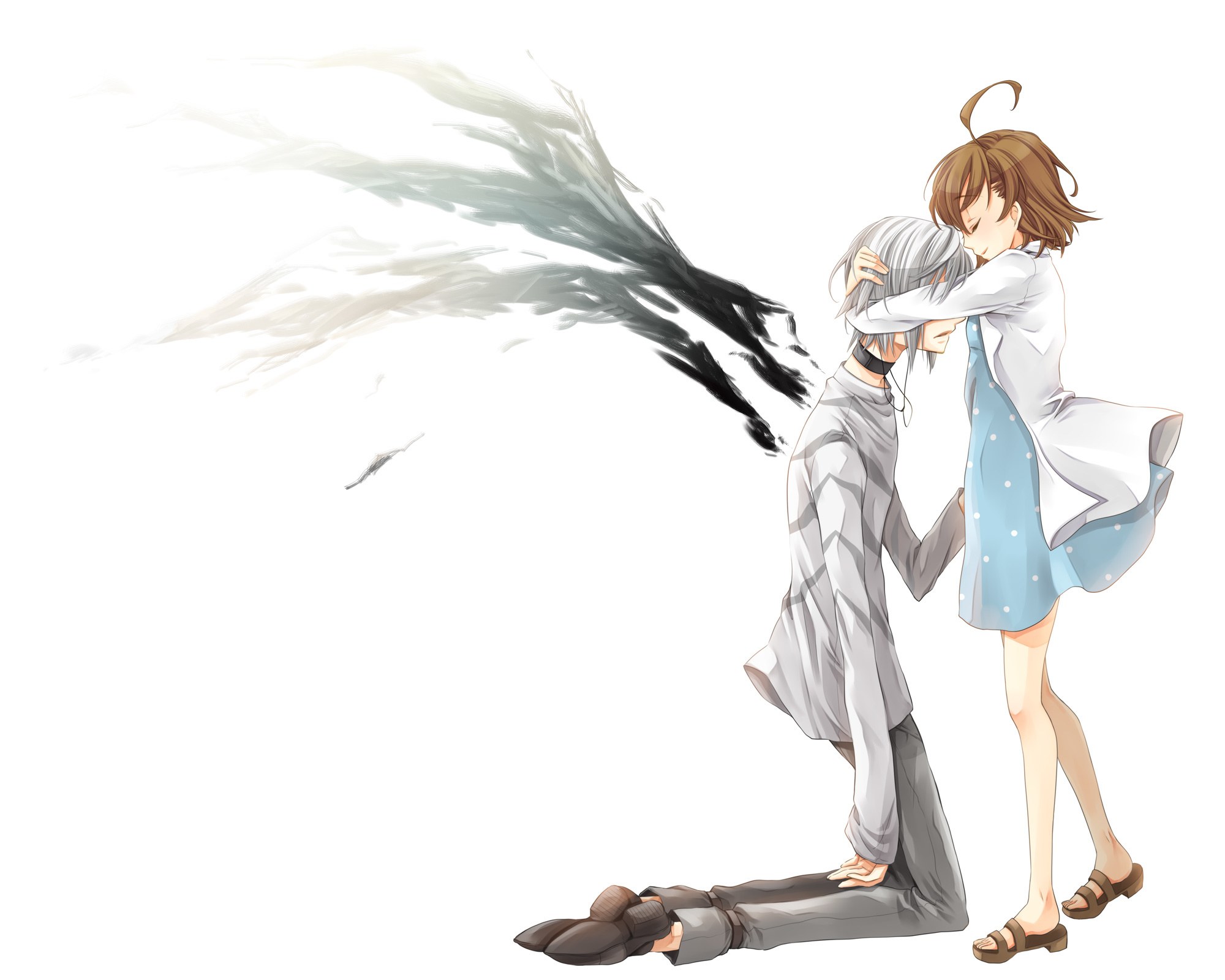 anime couple embracing