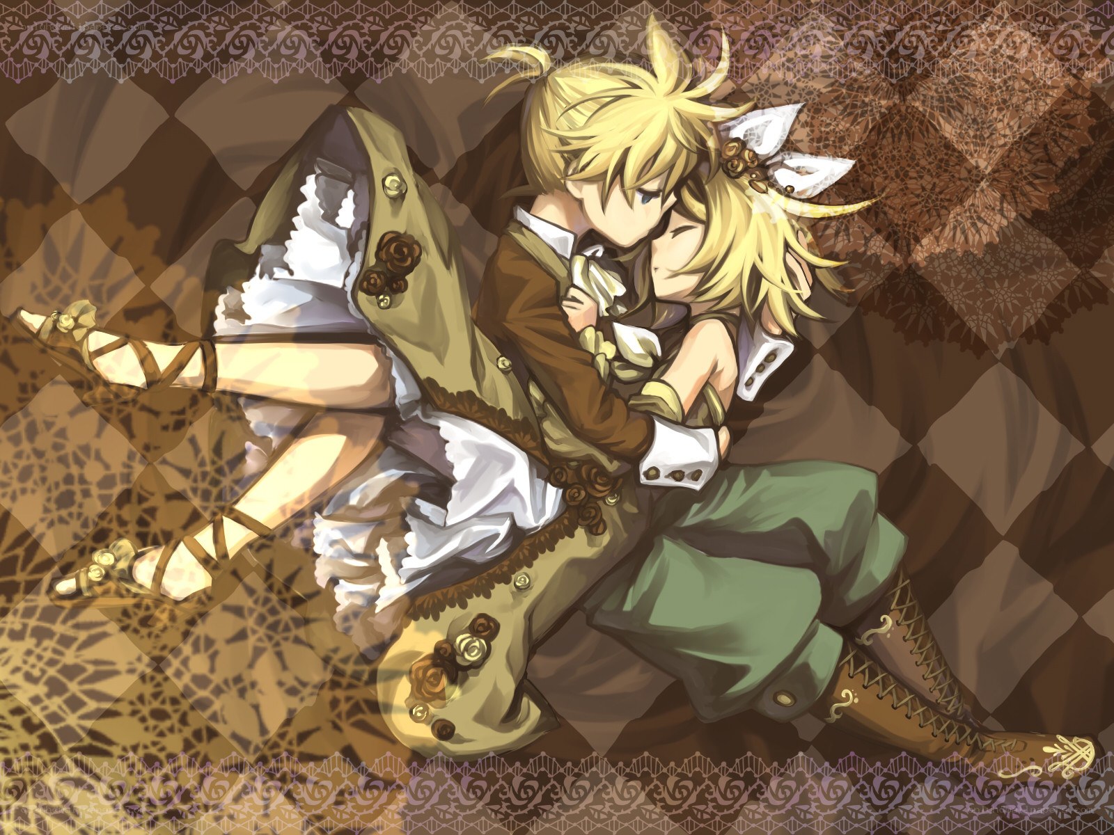 anime couple embracing
