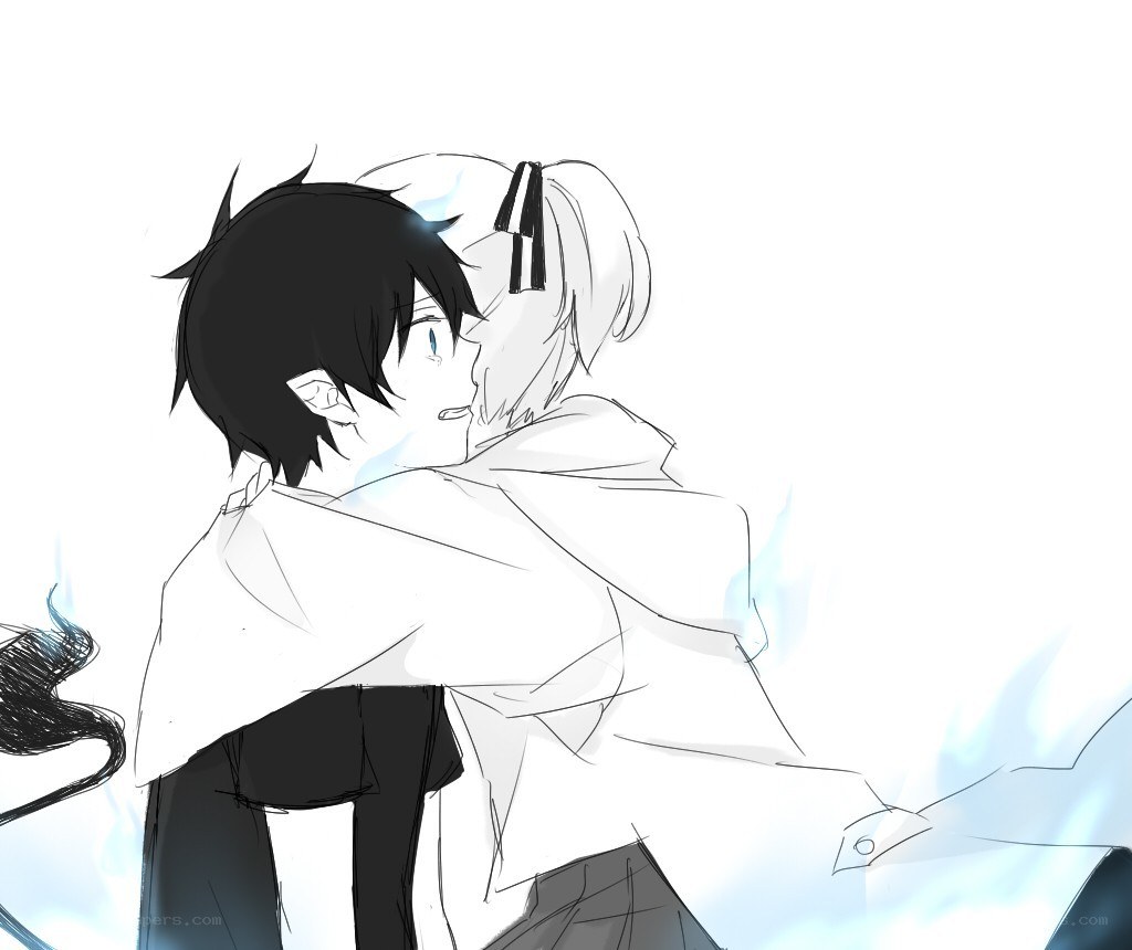 anime couple embracing
