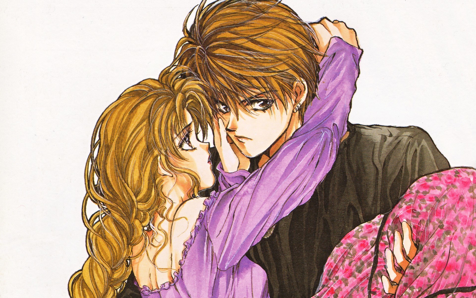 anime couple embracing