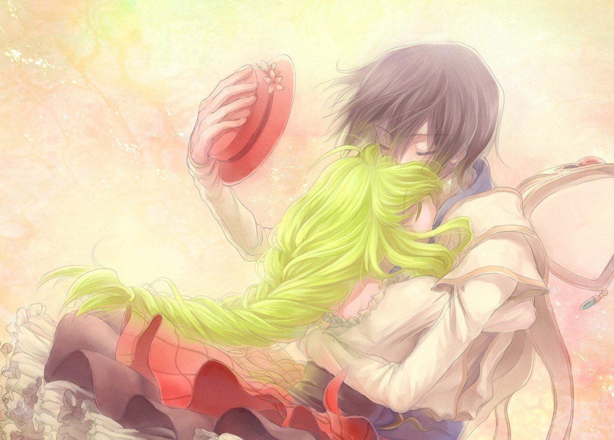 anime couple embracing