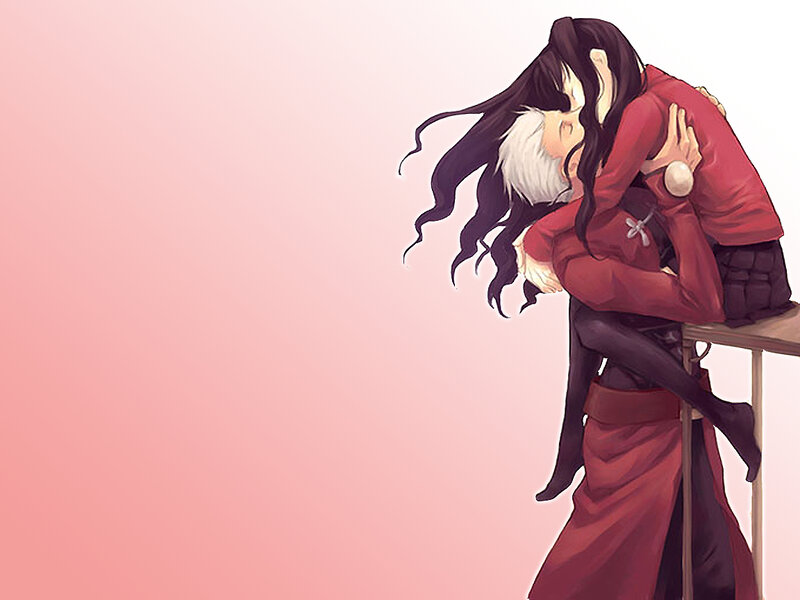 anime couple embracing