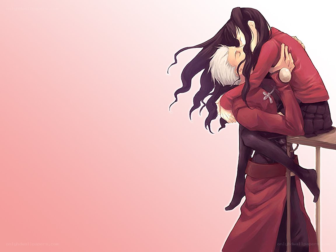 anime couple embracing