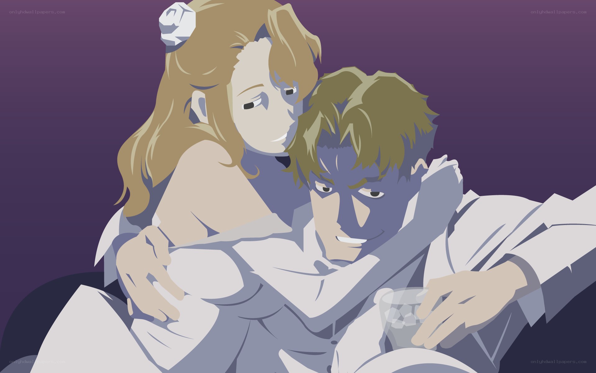anime couple embracing