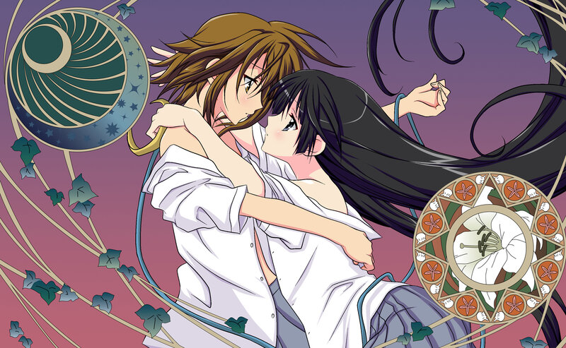 anime couple embracing
