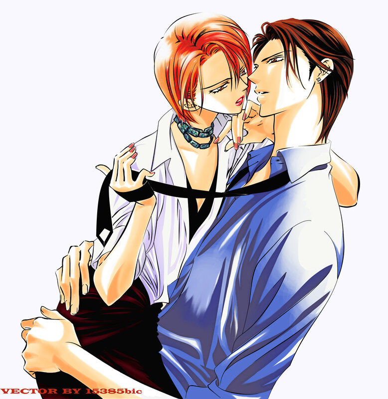 anime couple embracing