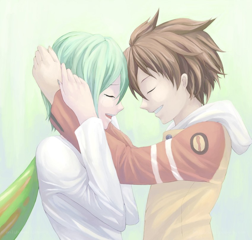 anime couple embracing