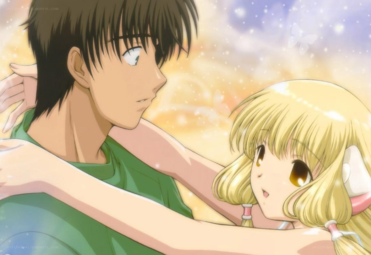 anime couple embracing