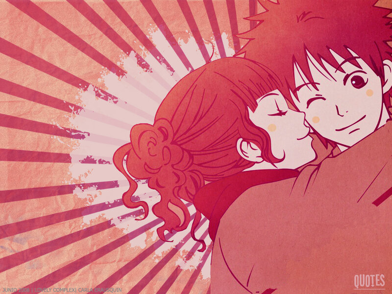 Anime couple embracing