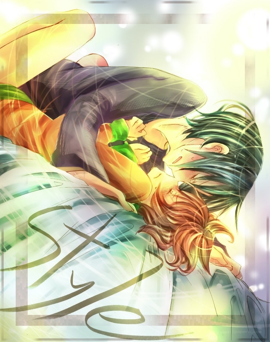 anime couple embracing