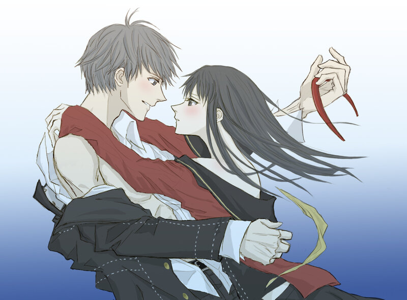 anime couple embracing