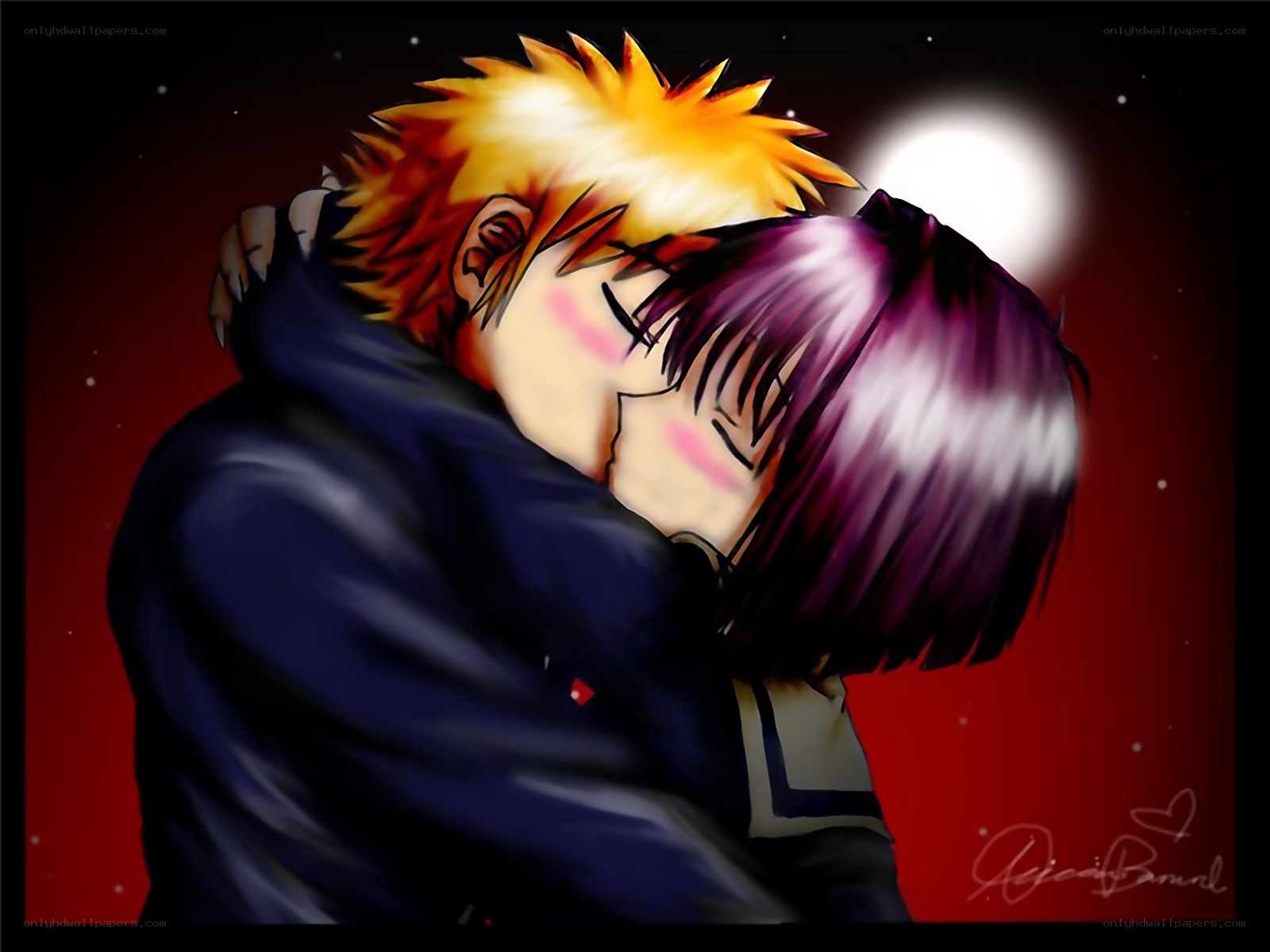 anime couple embracing