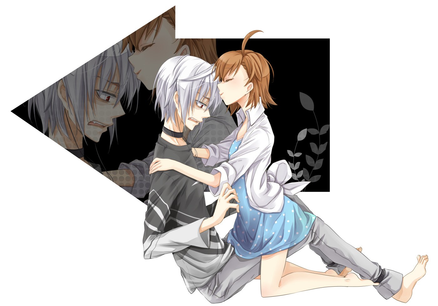 anime couple embracing