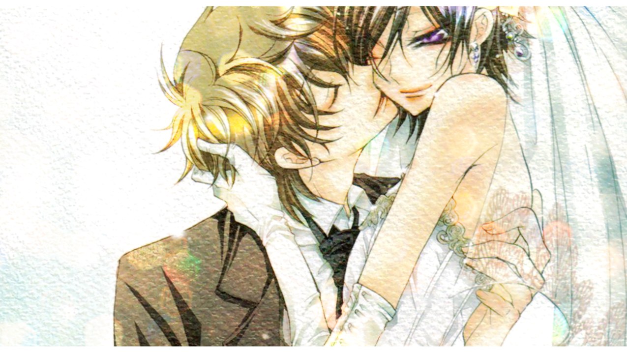 anime couple embracing