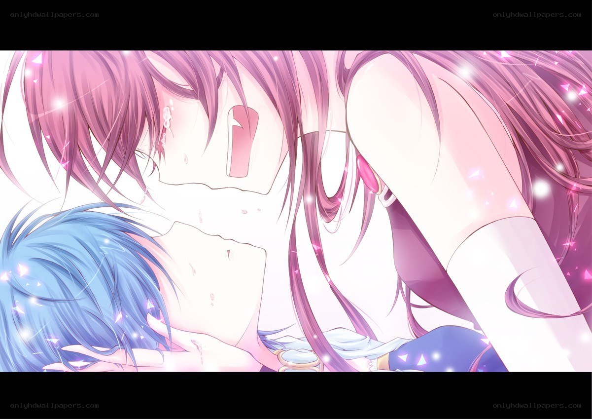 anime couple embracing
