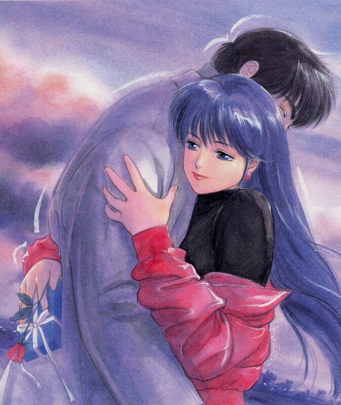 anime couple embracing