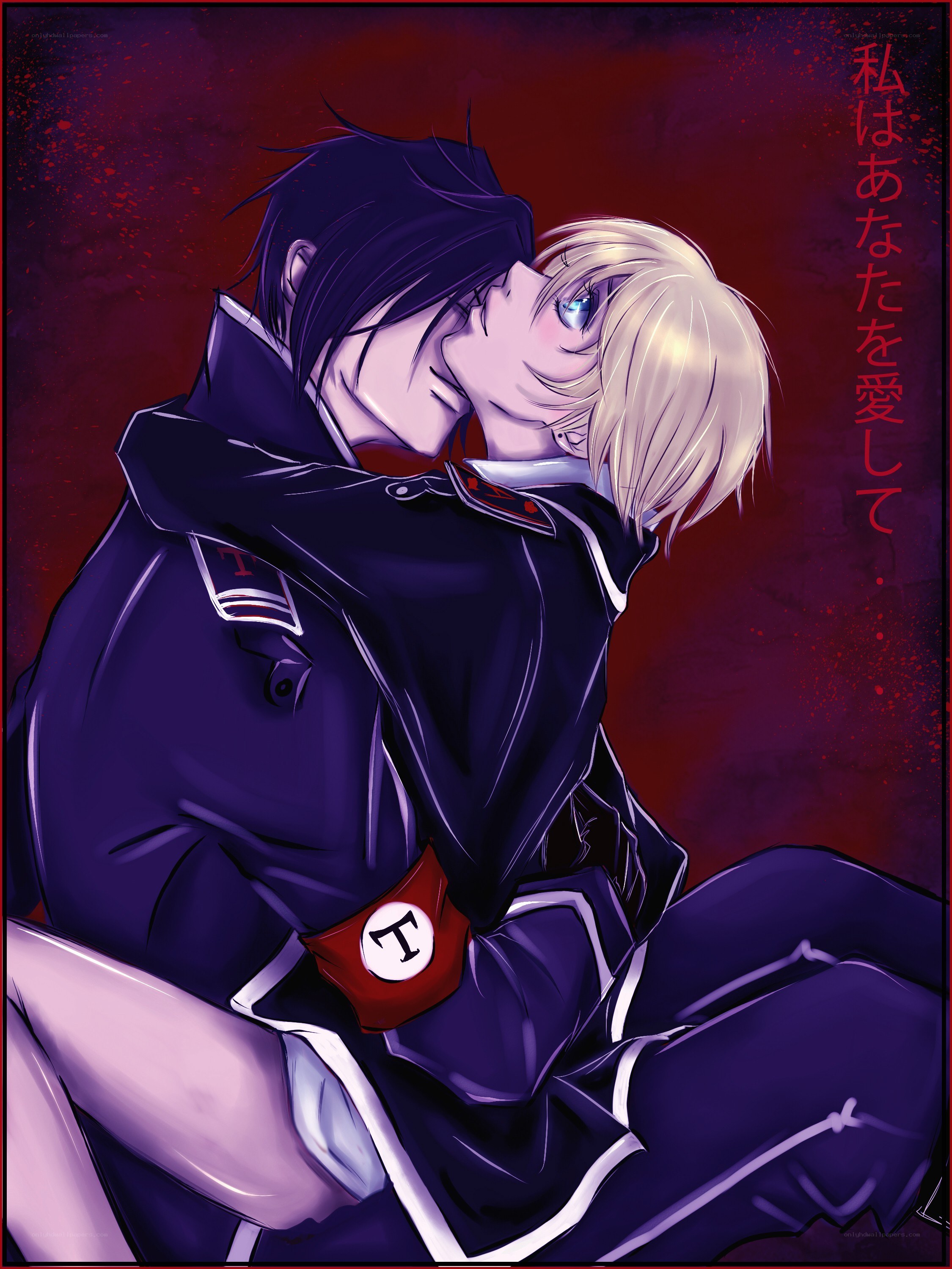 anime couple embracing