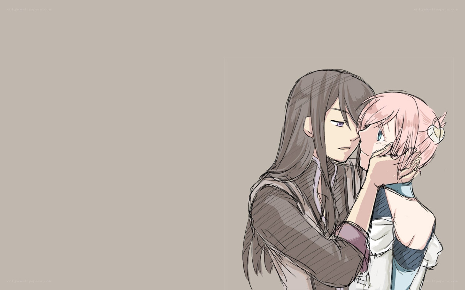 anime couple embracing