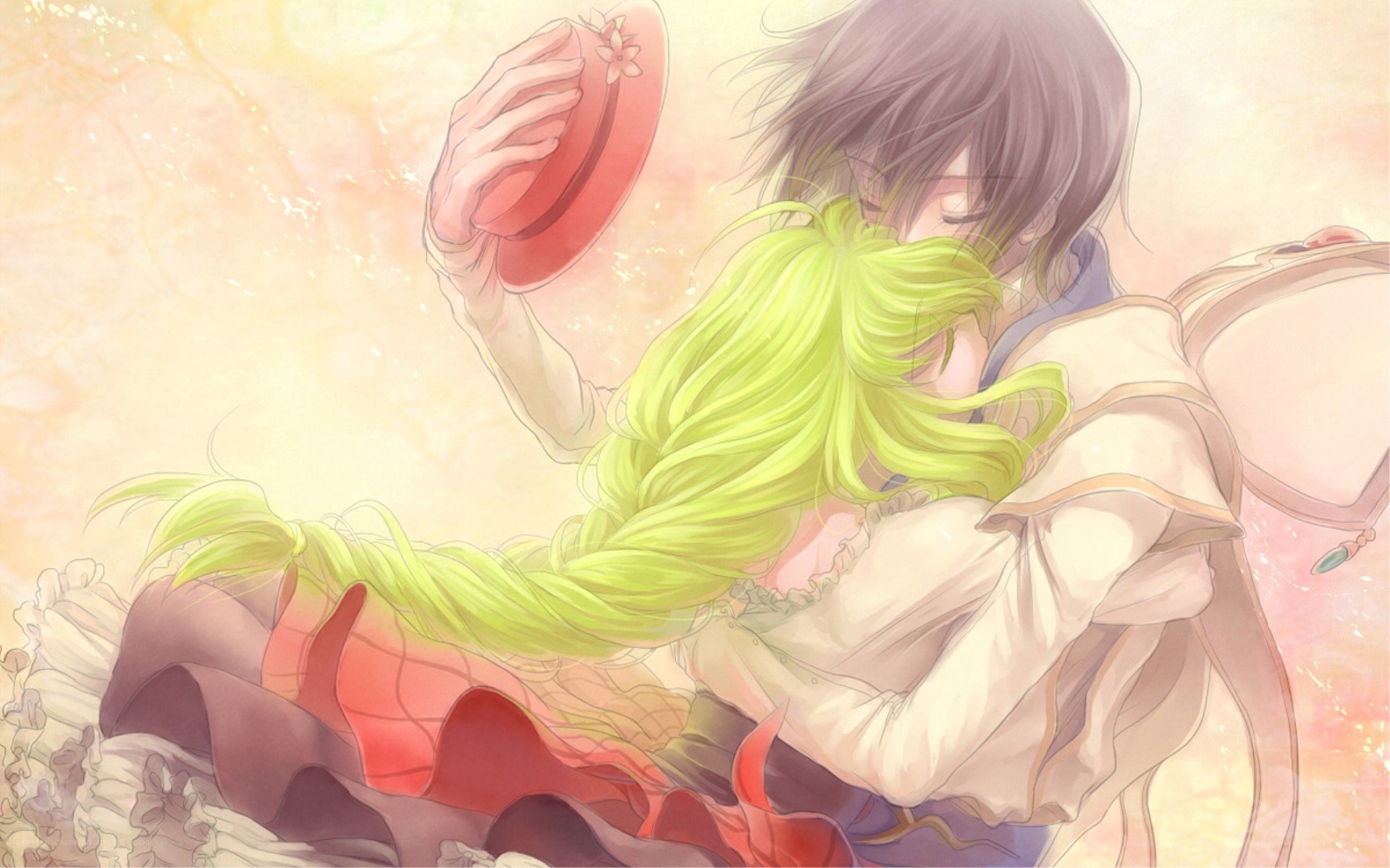 anime couple embracing
