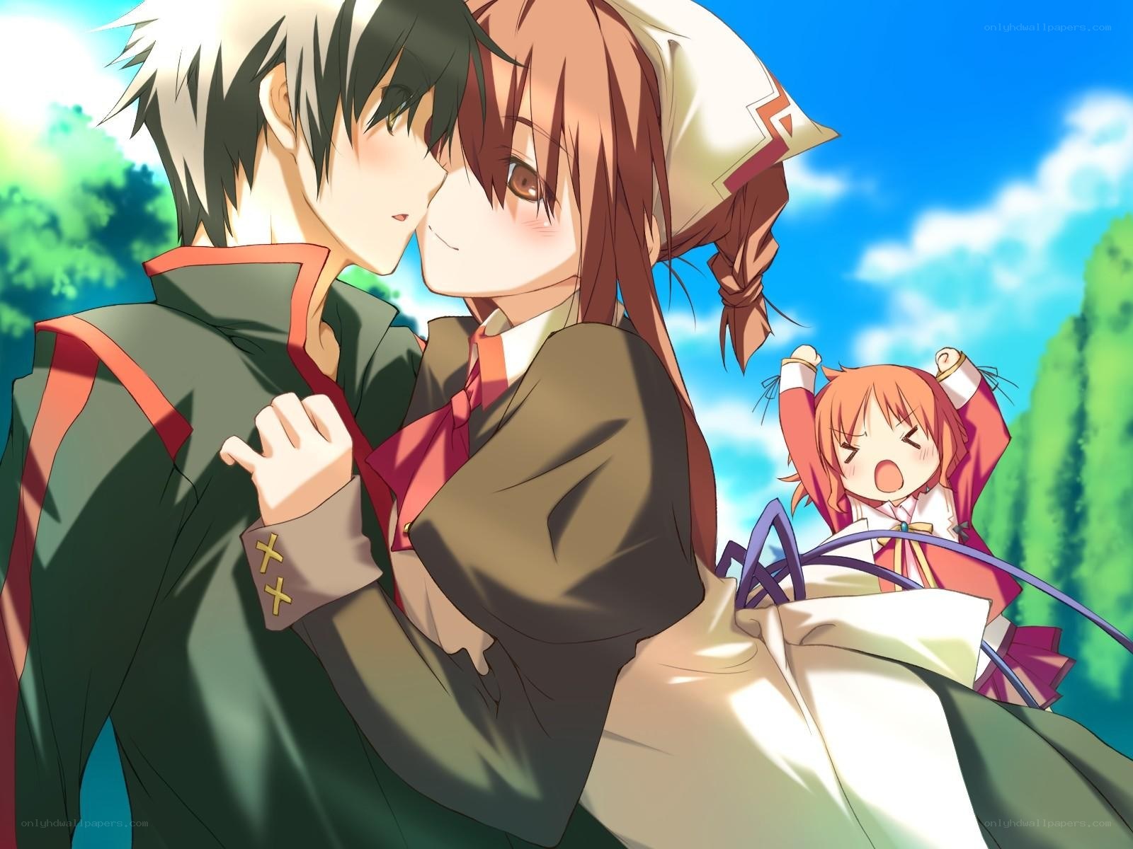 Anime couple embracing