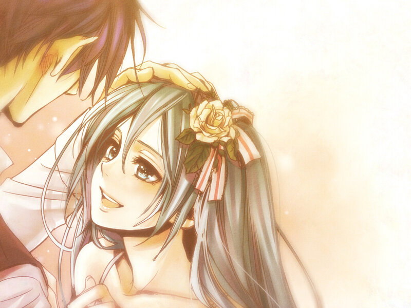 Anime Couple Embracing — Beige