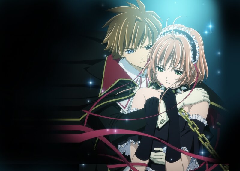 Anime Couple Embracing — Black, Dramatic, Night
