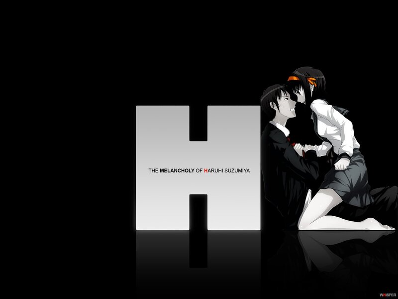 Anime Couple Embracing — Black, Dramatic, School Uniforms