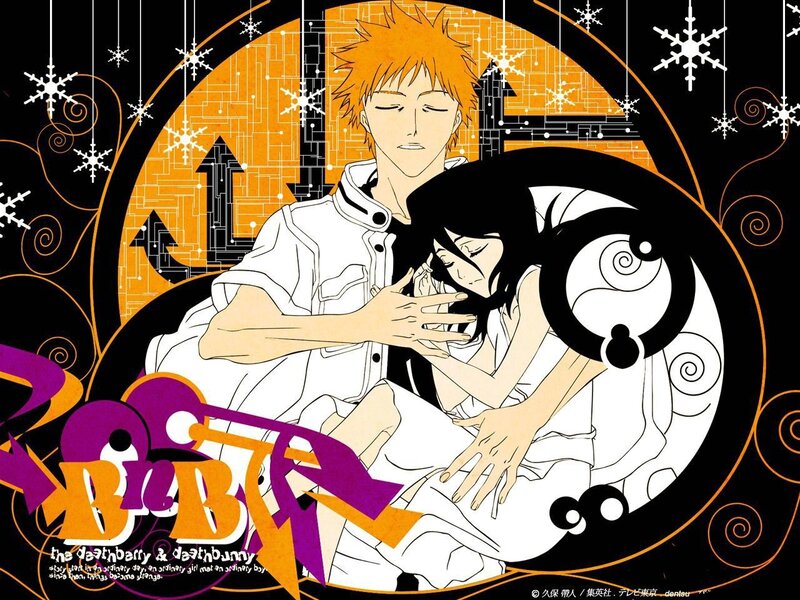 Anime Couple Embracing — Black, Dramatic, Winter