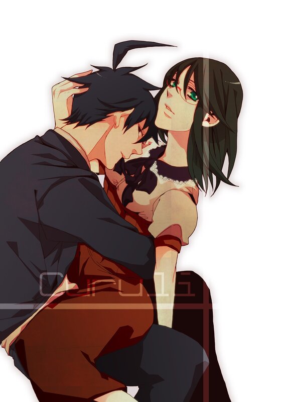 Anime Couple Embracing — Black, Intimate, Manga