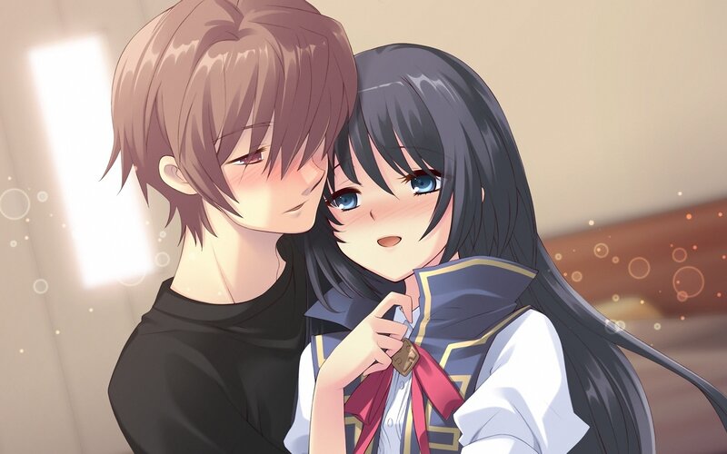 Anime Couple Embracing — Black, Intimate