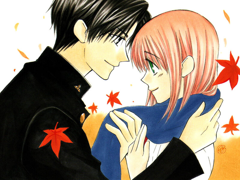 Anime Couple Embracing — Black, Romantic
