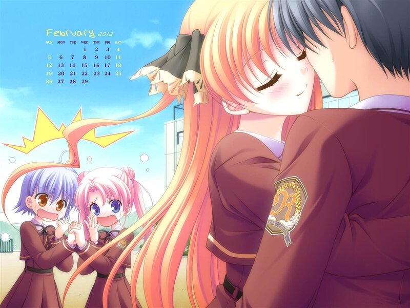 Anime Couple Embracing — Blue, Cheerful
