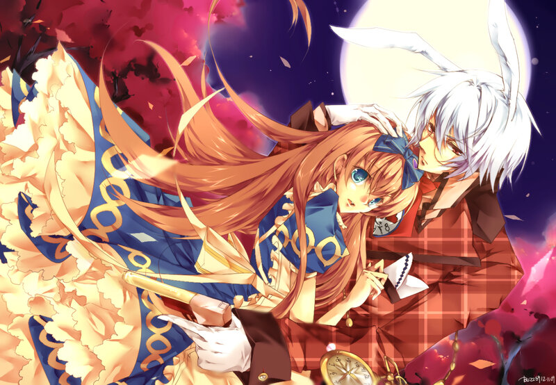 Anime Couple Embracing — Blue, Dramatic, Night, Digital Art, Moon