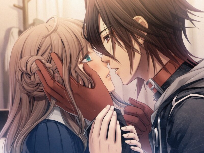 Anime Couple Embracing — Blue, Intimate