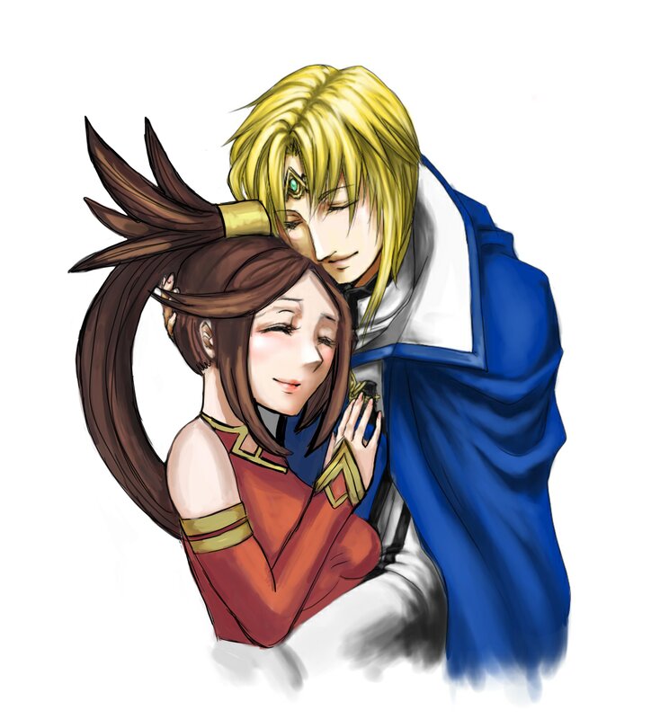 Anime Couple Embracing — Blue, Peaceful
