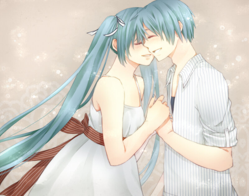 Anime Couple Embracing — Blue, Romantic, Digital Art