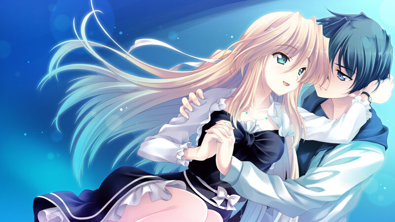 Anime Couple Embracing — Blue, Romantic