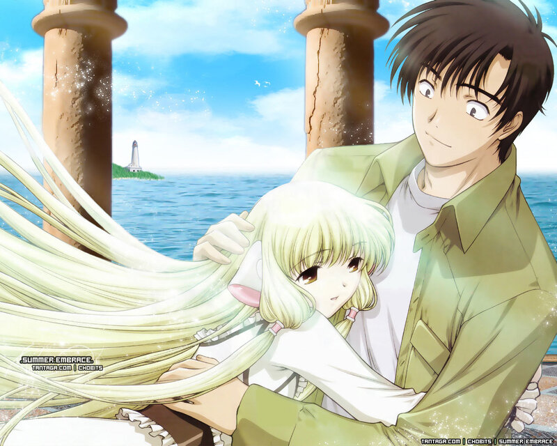 Anime Couple Embracing — Blue