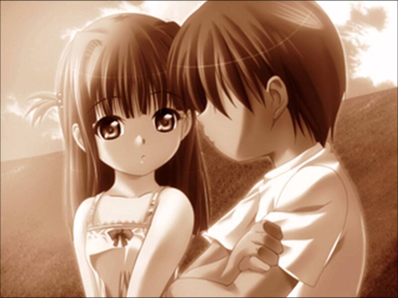 Anime Couple Embracing — Brown, Serene