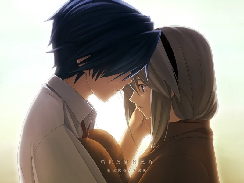 Anime Couple Embracing — Brown