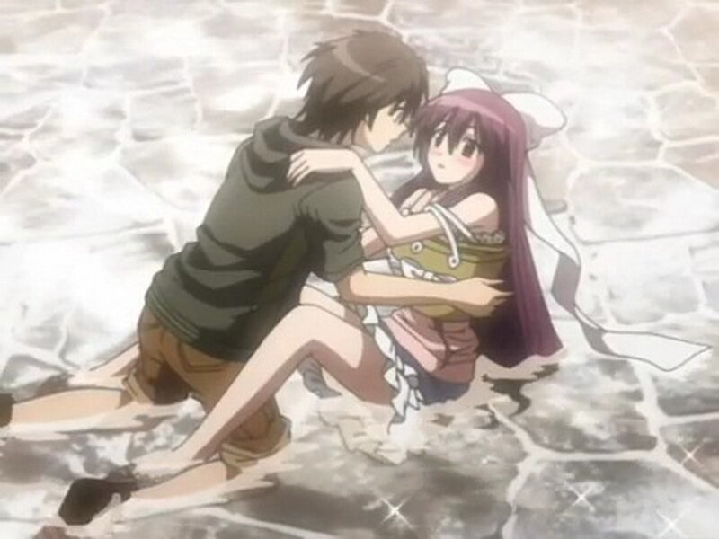 Anime Couple Embracing — Gray