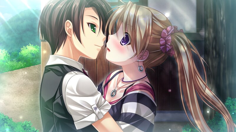 Anime Couple Embracing — Green, Romantic