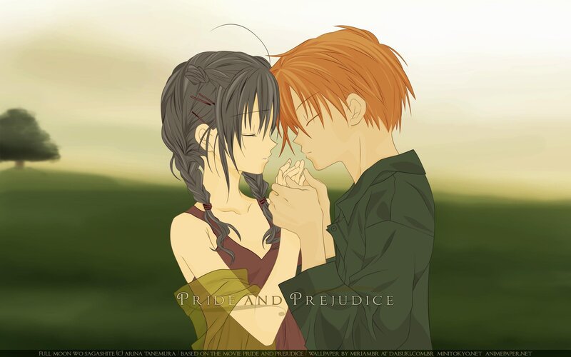 Anime Couple Embracing — Green, Serene