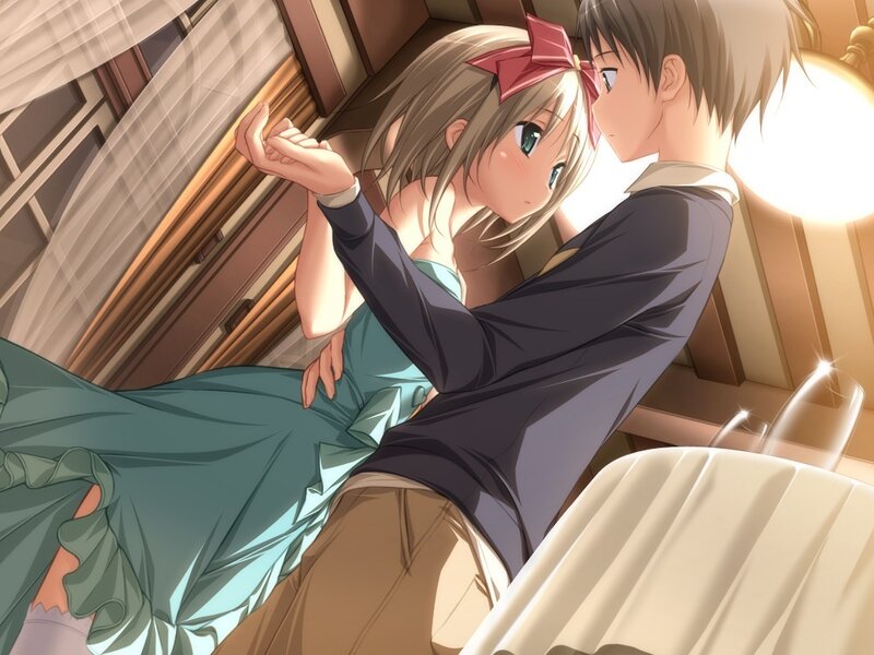 Anime Couple Embracing — Green