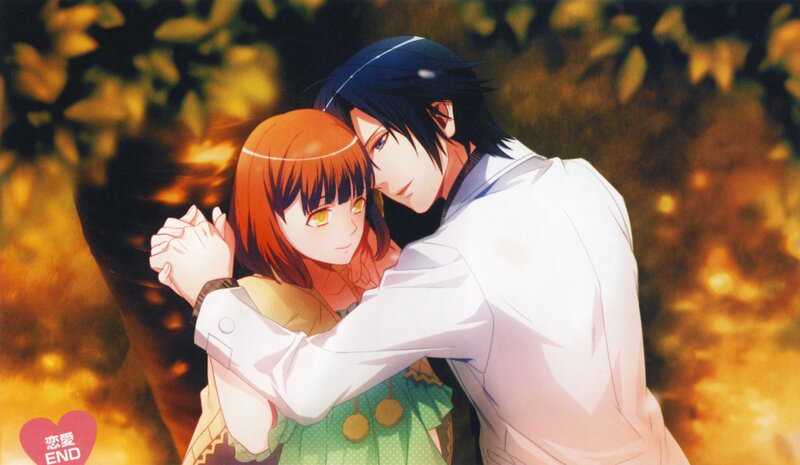 Anime Couple Embracing — Orange, Romantic, Autumn