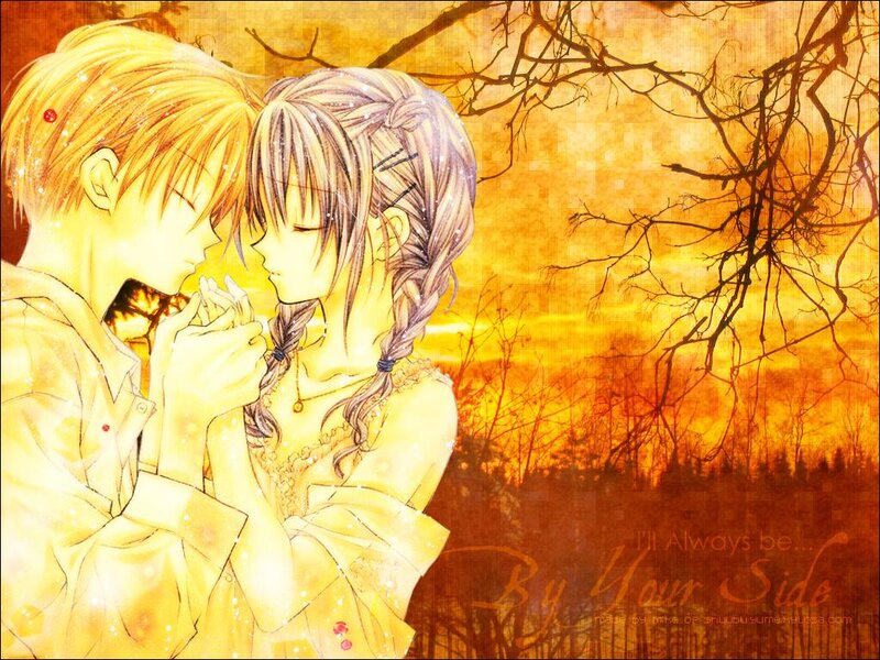Anime Couple Embracing — Orange, Romantic