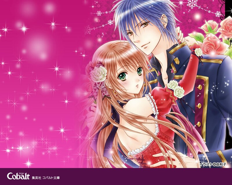 Anime Couple Embracing — Pink, Romantic, Manga, Roses