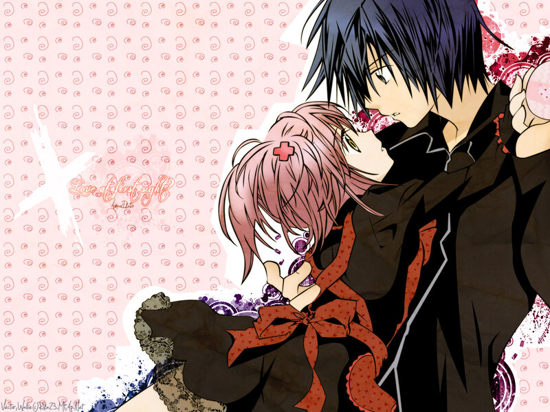 Anime Couple Embracing — Pink, Romantic, Manga