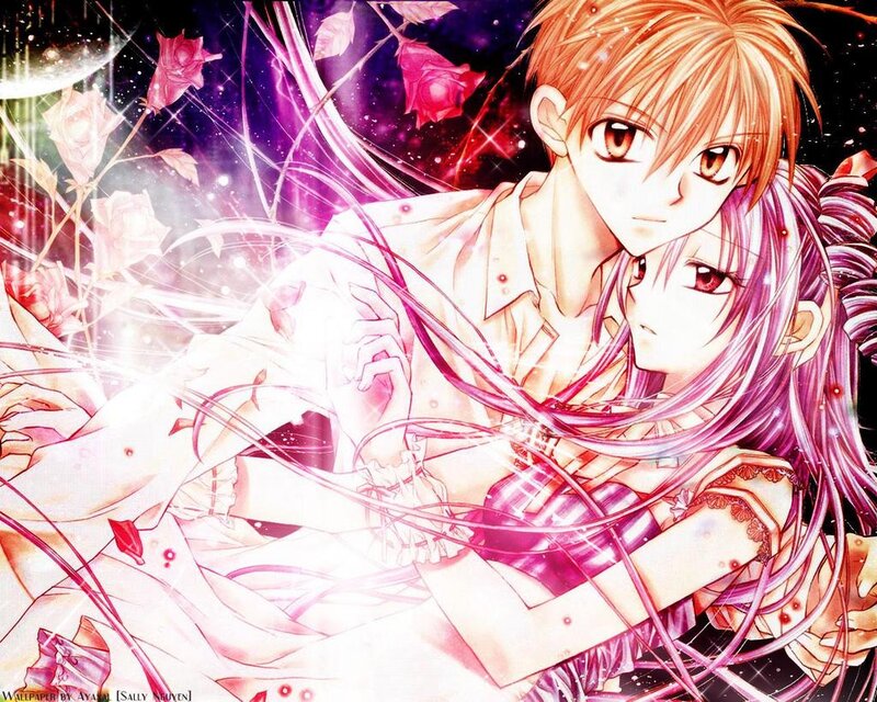 Anime Couple Embracing — Pink, Romantic, Night