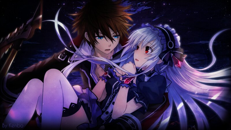 Anime Couple Embracing — Purple, Dramatic, Night, Digital Art